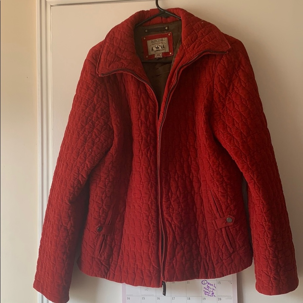 Red quilted jacket